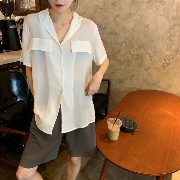 

with and shirt shorts enjun] a744 two piece set of fashionable lightweight lapel short sleeve shirt + high waist suit straight tube five po, Gray