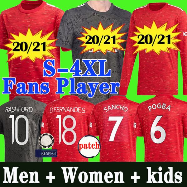 

20 21 fc manchester sancho bruno fernandes soccer jersey united utd 2020 pogba football shirt rashford james man + kids kit uniforms away, Black;yellow