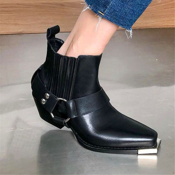 

fashion metal buckle square toe ladies high heel boots black retro sequined high heel boots autumn and winter ladies casual boot