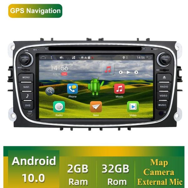 

2 din android 9.0 car multimedia player for focus radio 2g +32g rom with gps navigation camera,external mic map car dvd