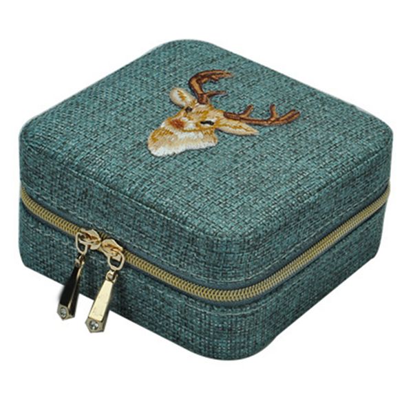 

linen dustproof jewelry box anti scratch embroidery case mini hard organiser
