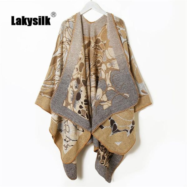 

scarves women floral print poncho cape autumn winter female cashmere capes elegant shawl cloakn khaki, Blue;gray
