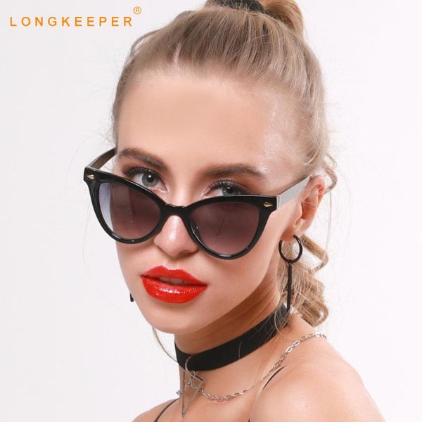 

longkeeper sunglasses women 2020 cat eye sun glasses female vintage rivet gradient sun glasses shades lunette de soleil femme, White;black