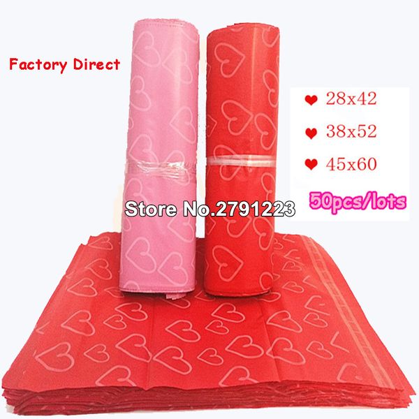 

50pcs/lot courier bags frosted pink/red heart pattern self-seal adhesive bag matte material envelope mailer postal mailing bags