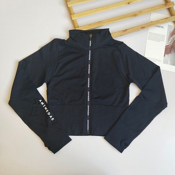 

running jackets sport jacket women long sleeve zipper letter fitness yoga shirt gym activewear coats training clothing, Black;red