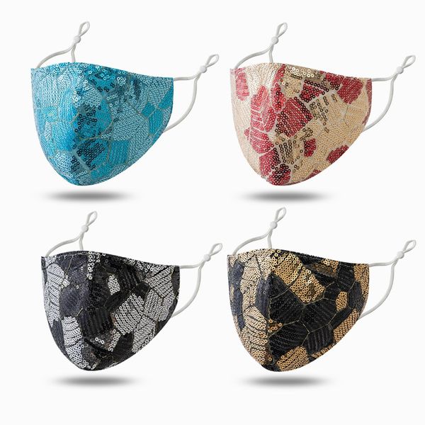 

sequin cotton face mask fashion bling-bling glitter anti dust pm2.5 mouth-muffle cover washable reusable protective face mask for party