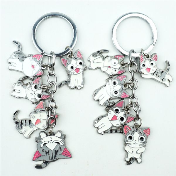 

cute kawaii cat chi's sweet home keychain keyring 5 in 1 set alloy metal pendant cartoon figures key ring cosplay accessories, Silver