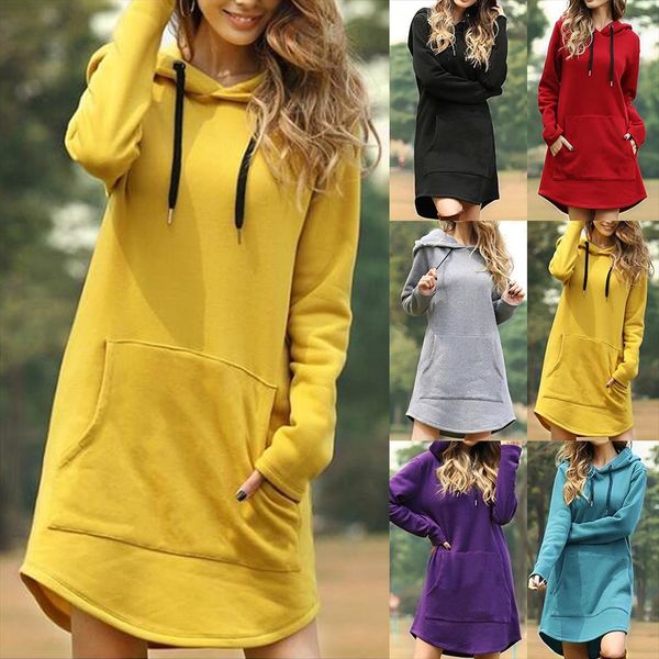 

womens casual solid color hooded pocket long sleeve pullover sweatshirt winter harajuku warm hoodies sweatshirts dropshipping, Black
