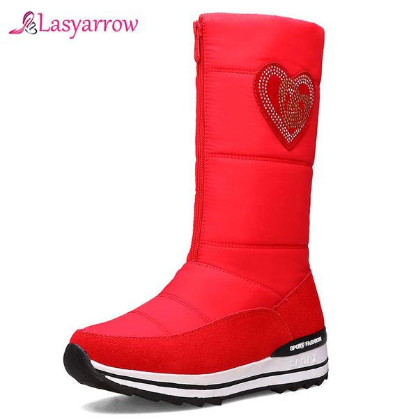 

lasyarrow 2020 new cow leather snow boots women wedges waterproof platform boots thick fur warm winter ladies half botas, Black