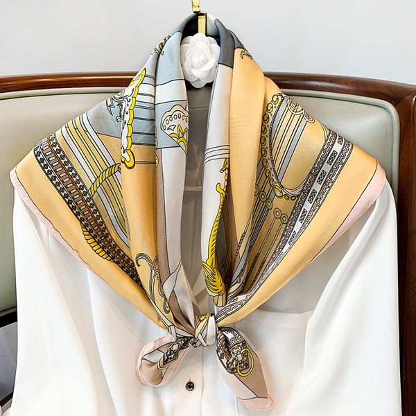 

2020 new neck scarf women brand silk hair small foulard shawls and wraps lady hijab neckerchief bandana scarves 70*70, Blue;gray