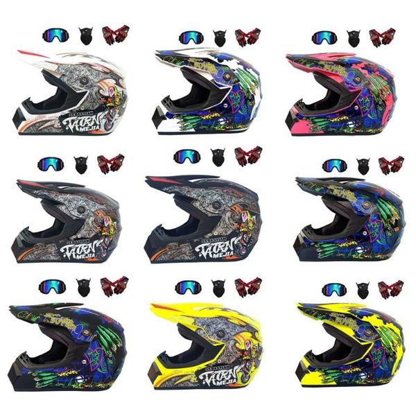 

men 4pcs four seasons cross-country motorcycle full helmet road racing helmet set with glasses mask and gloves