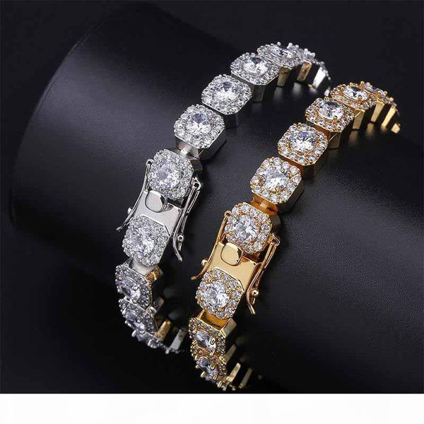 

mens diamond bracelet iced out bling cubic zirconia hiphop tennis chains brand designer hip hop jewelry 18k gold plated chain, Black