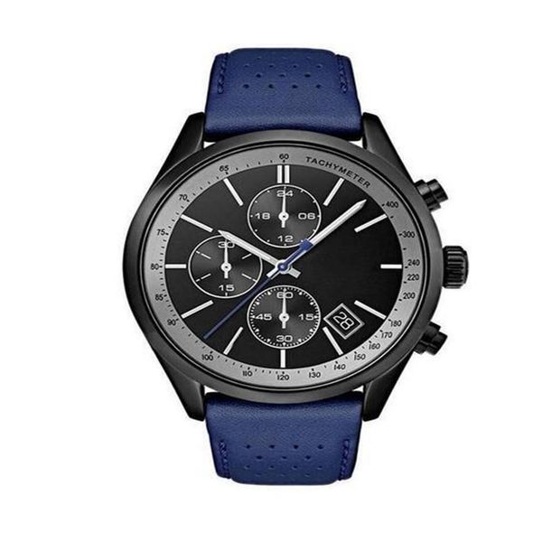 

2020 Grand Prix Men's Black Dial Leather Band Watch Men's 44mm Blue Leather Band IP Steel Case Quartz Watch- 1513563