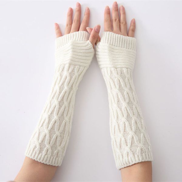 

2020 new women' long gloves winter cross gloves arm knitting striped mitten warm fingerless femme for women, Blue;gray