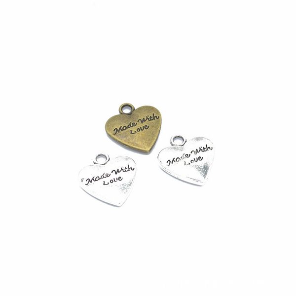 

200pcs plated metal alloy mixed color made with love heart charms pendant findings 19mmx17mm, Bronze;silver