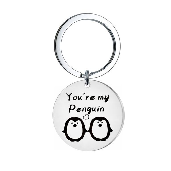 

keychain man creative keyring bags letter woman silver color key ring stainless steel pendant animal penguin accessories brelok