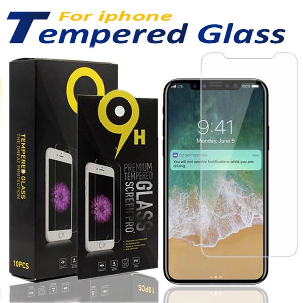 Displayschutzfolie für iPhone 15 pro max 14 13 12 11 Pro Xs Max X XR 7 8 gehärtetes Glas A10 mit Papierbox