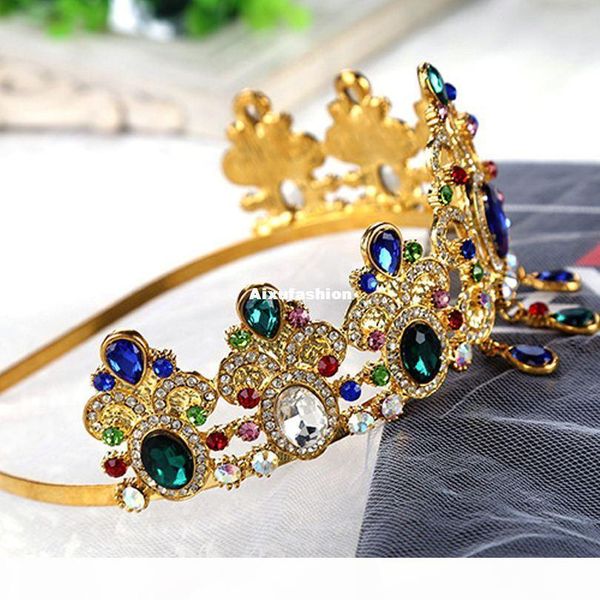 

western wedding hair accessories jewelry handmade green red pink crystal blue rhinestone crown and tiara bride bridal headband headpieces, Slivery;golden