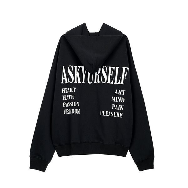 

new fashion man hoodies vintage hoody pullover askyurself letter sweaters streetwear winter jacket ask yourself coat oversize loose, Black