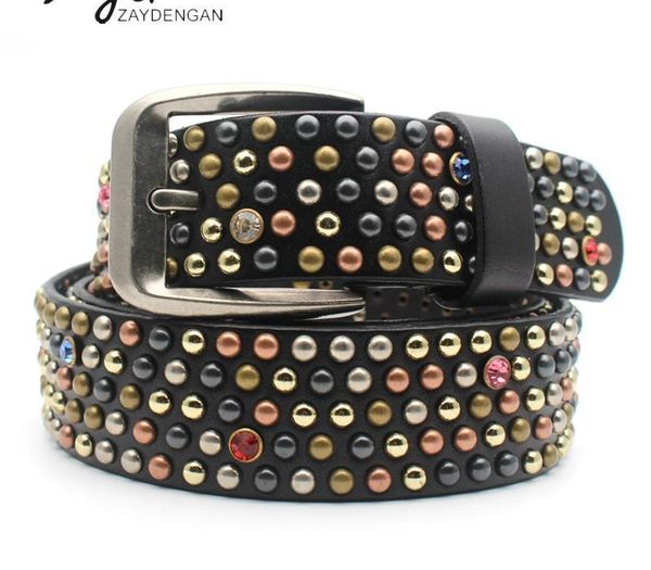 

zayg fashion hip-hop casual rivet belt color small mush room rivet drill cowhide male and female gothic jeans belt, Black;brown