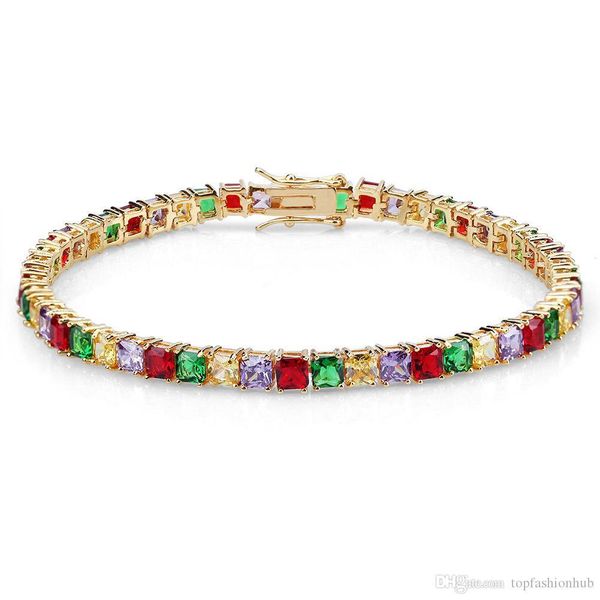

european and american personalities hip-hop color zircons bracelet ornaments with four color square zircons bracelet, Black
