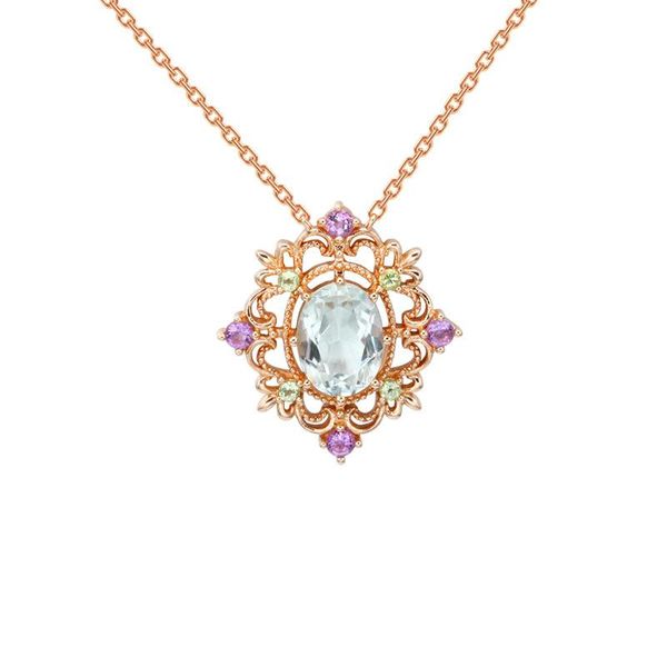 

creative korean necklace s925 silver plated amethyst peridot green diamond rose gold chain clavicle female hollow pattern