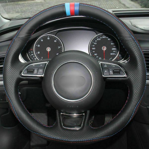 

diy custom artificial leather steering wheel cove hand-stitch on wrap cover for audi a5 a7 a1 a3 car accessories