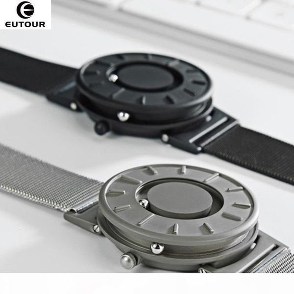 

2018 new style men eutour magnetic ball show innovate wristwatches mens nylon strap quartz watch fashion erkek kol saati mx190725, Slivery;brown