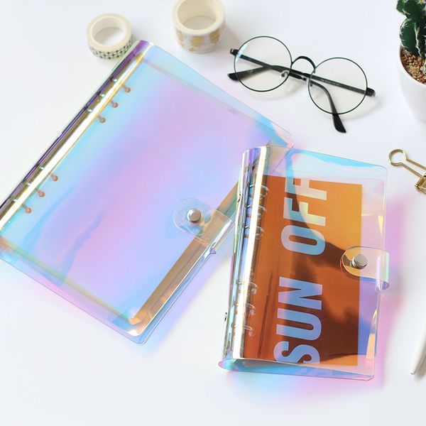 

laser pvc transparent spiral agenda traveler journal notebook sheet shell school diy 6 holes binder diary planner cover a5 a6, Purple;pink