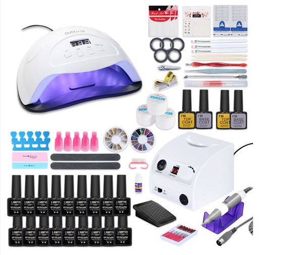 

nail kit for manicure set gel nail polish set with 35000~18000rpm drill machine 84~24w lamp art tools