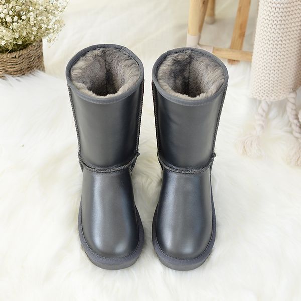 

fashion waterproof boots for women genuine cowhide leather winter boots snow mid calf warm non-slip ladies, Black