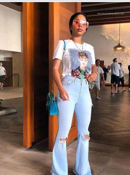 

flare jeans summer light blue skinny ripped jeans ladies zipper fly long pants fashion vintage women