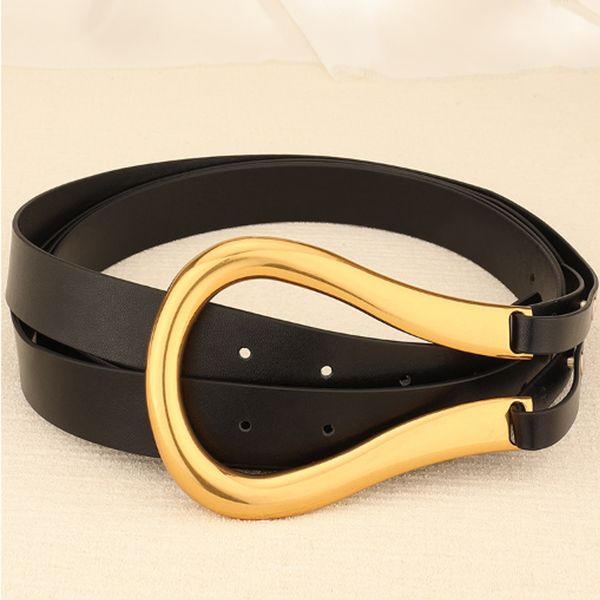 

luxury leather double belts metal u buckle belt women retro vintage large belt for coat jeans black white coffee, Black;brown