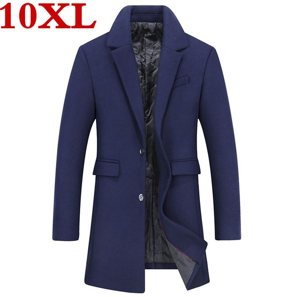 men's wool & blends plus size 10xl 9xl 8xl 7xl 6xl casual woolen coat coats jackets winter cashmere jacket man long section overcoat, Black