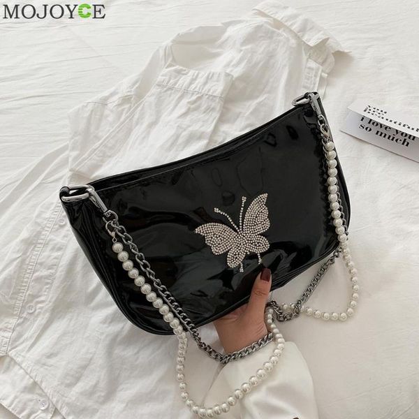 

women handbag butterfly fashion rhinestone pearl chain pu shoulder crossbody bag ladies chain shoulder messenger bag