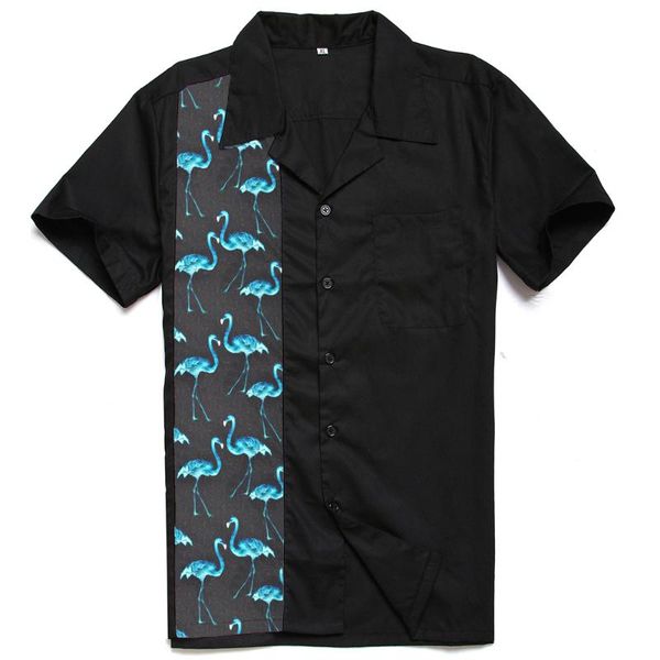 

men's casual shirts western american mens cotton blue flamingo splice blouse cowboy hip hop designer vintage party club rockabilly shir, White;black