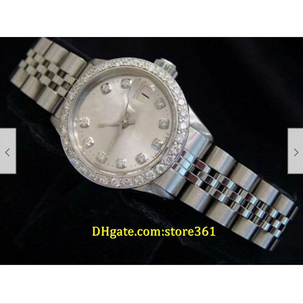 

20 style casual dress mechanical automatic 26mm lady stainless steel watch silver diamond dial bezel, Slivery;brown