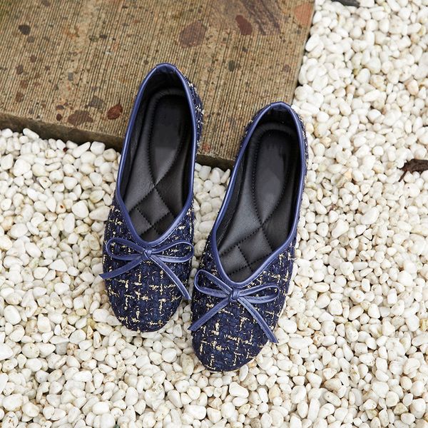 

women flats casual solid slip-on round toe shallow shoes soft comfortable bling knit ballet women shoes flats plus size 35-43, Black