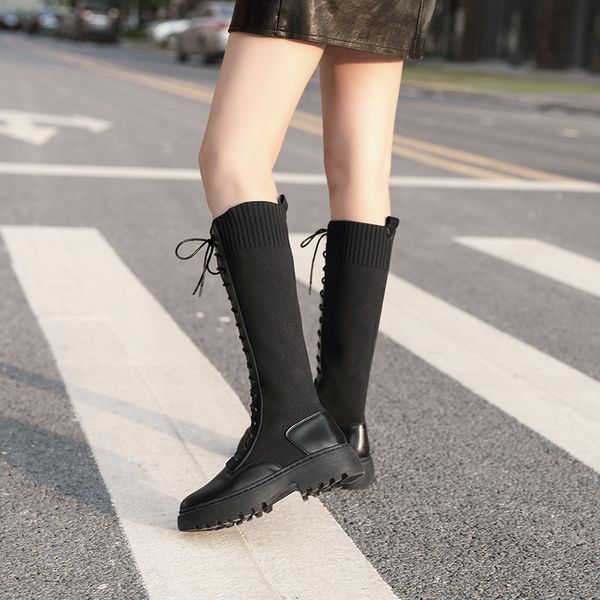

2020 new female new sock boots stretch boots british frye boot s, Black
