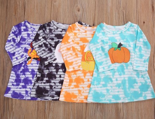 

baby kid girl halloween dress long sleeves stripes casual dress clothing for kid girl 2-6years, Red;yellow
