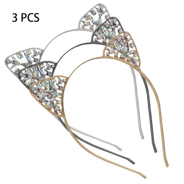 

3 pcs women cute party fashion headband headwear accessories p props solid decoration rhinestone hair hoop cat ear gift