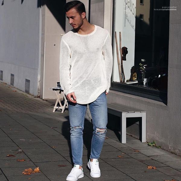 

color casual simple all match sweater long sleeved fall tees mens autumn knitted tshirts solid, White;black