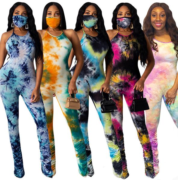

womens onesies fashion tie dyed print jumpsuit slim backless pleated rompers ladies casual sleeveless long pant one piece clothing 858, Black;white