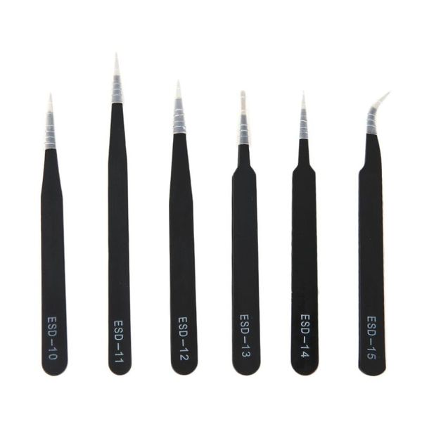 

new 6pcs/set portable size resists corrosion anti-static tweezers for repairing electronic maintenance tools black