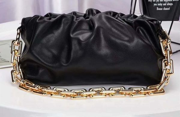 

women large size clutch soft genuine leather ladies hand bag with big metal chain messenger shoulder bags for women