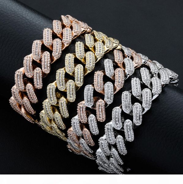 

real 18k yellow gold plated prong setting cz18mm miami link chain bracelet for men s hip hop jewelry, Black