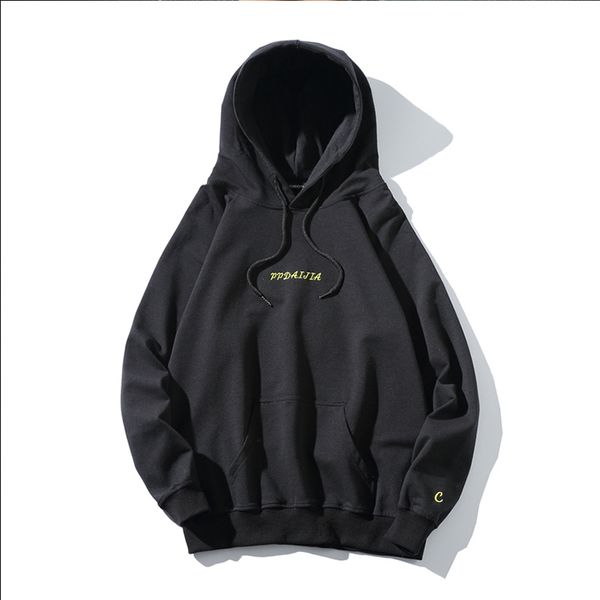 

embroidered street hoodies men sweatshirt, Black