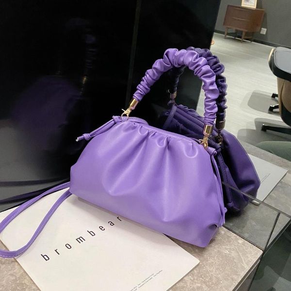 

luxury handbags women bags designer fashion small tote bag ladies purple ruched party clutch purse shopper casual shoulder bags