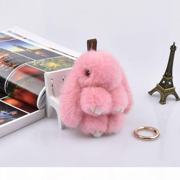 

girl mini 10cm rabbit keychains real mink fur bunny keychain fur key chains bags bunnies trinket pompon fur hare phone pendant, Slivery;golden