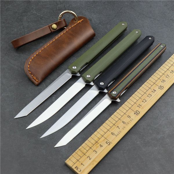 

outdoor portable folding knife d2 blade g10 handle high hardness sharp fruit knife edc leather pocket knife